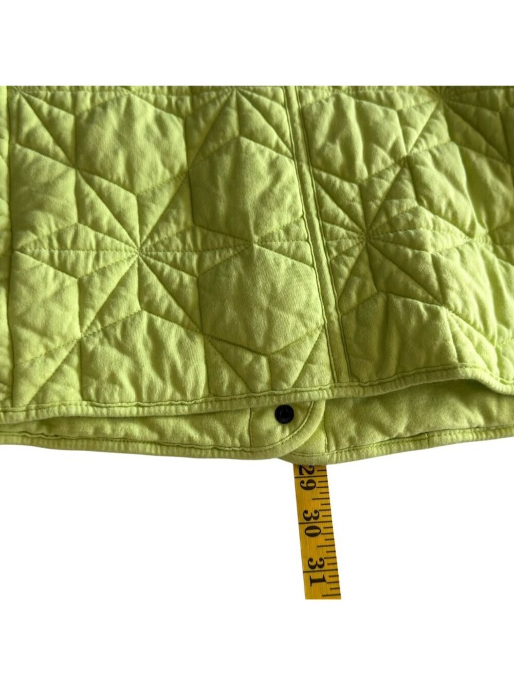 Lands End Womens XL Quilted Jacket Cotton Blend Snap Geometric Chartreuse Yellow - Picture 15 of 16